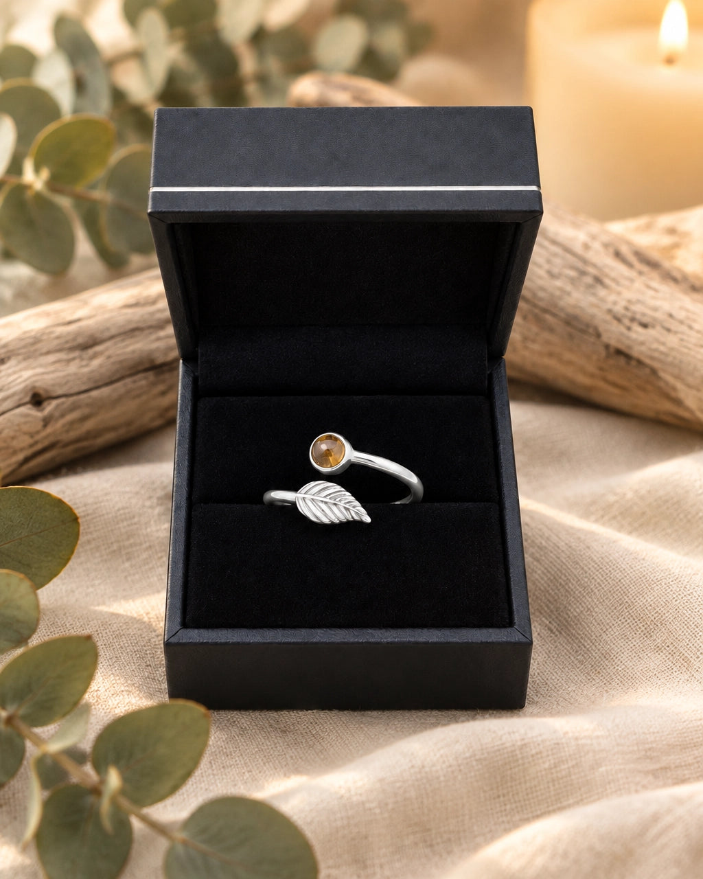 Tiger's Eye Ring With Leaf Detail