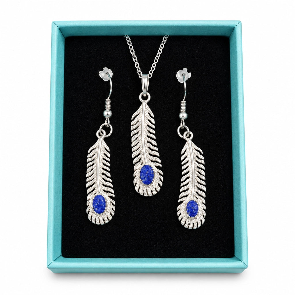 Lapis Lazuli Feather Necklace and Earrings