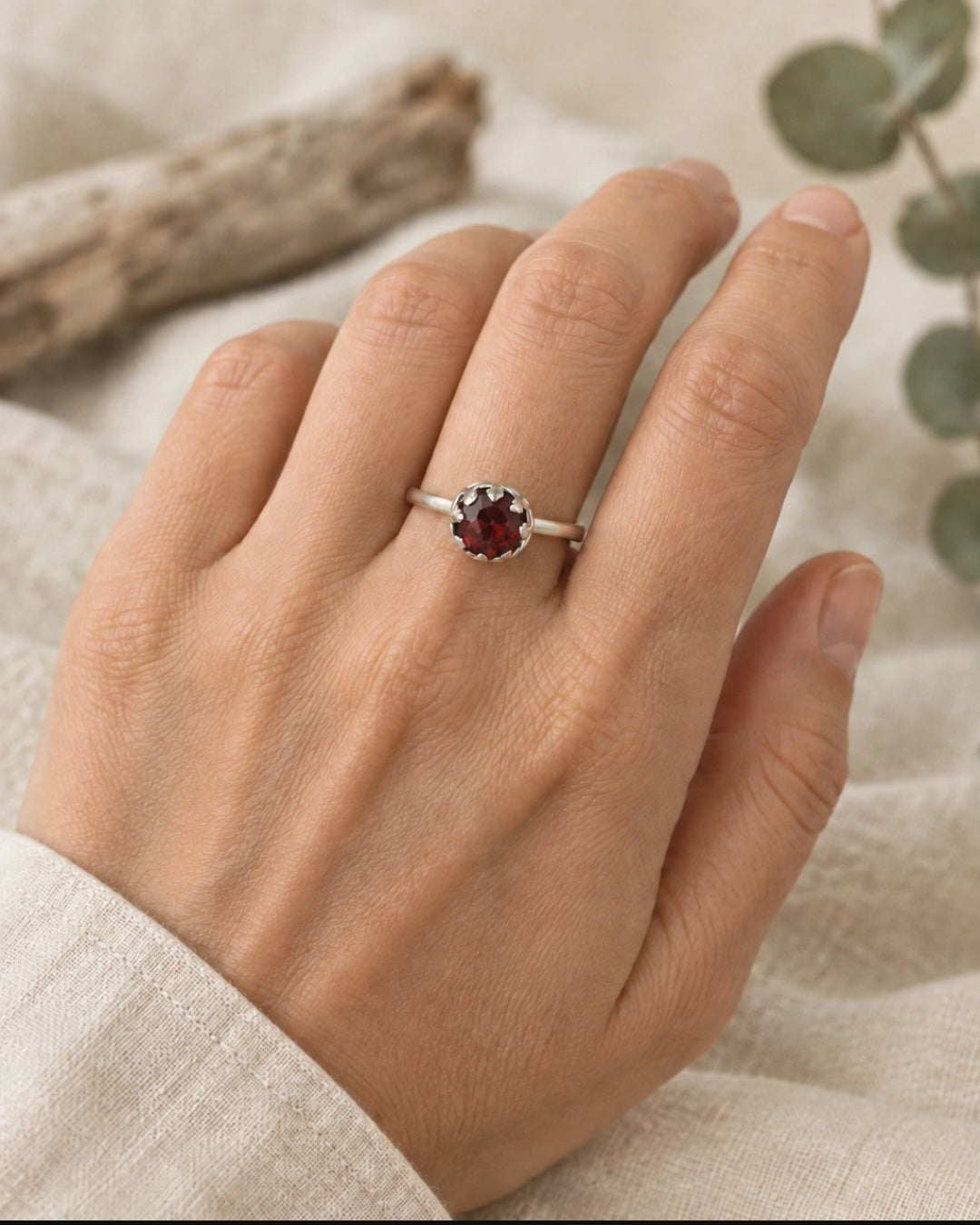Garnet Ring With Crown Setting