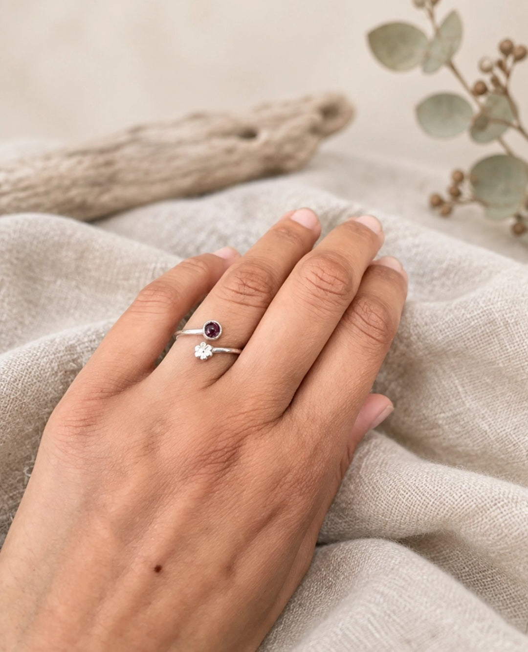 Amethyst Ring With Flower Detail