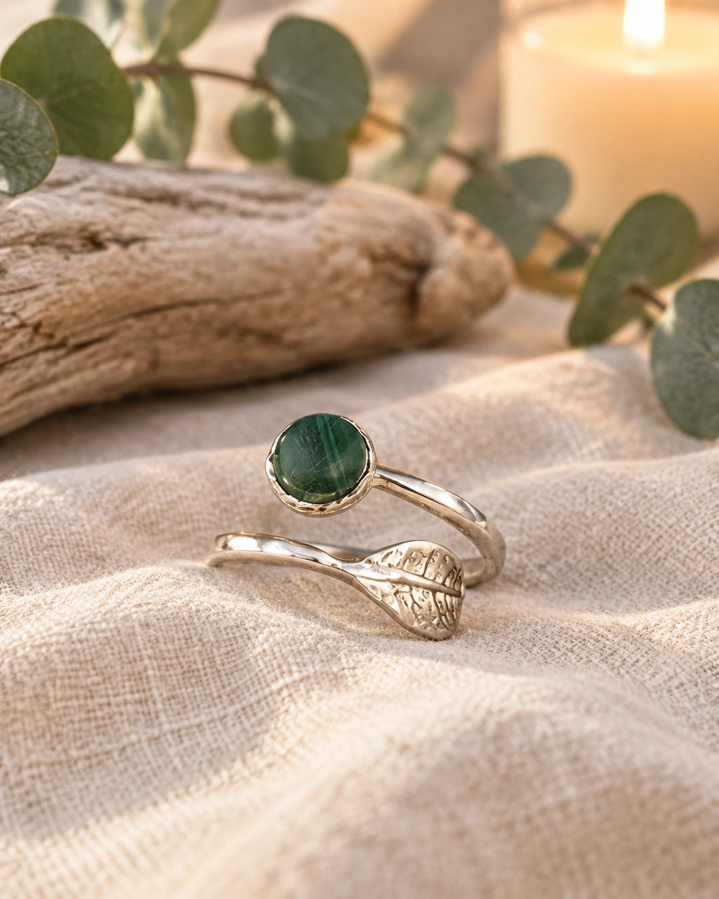 Malachite Ring With Leaf Detail