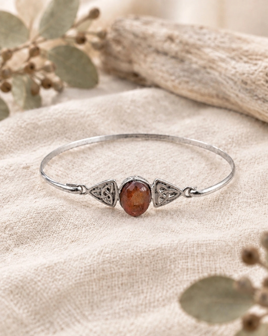 Carnelian and Sterling Silver Triquetra Bracelet