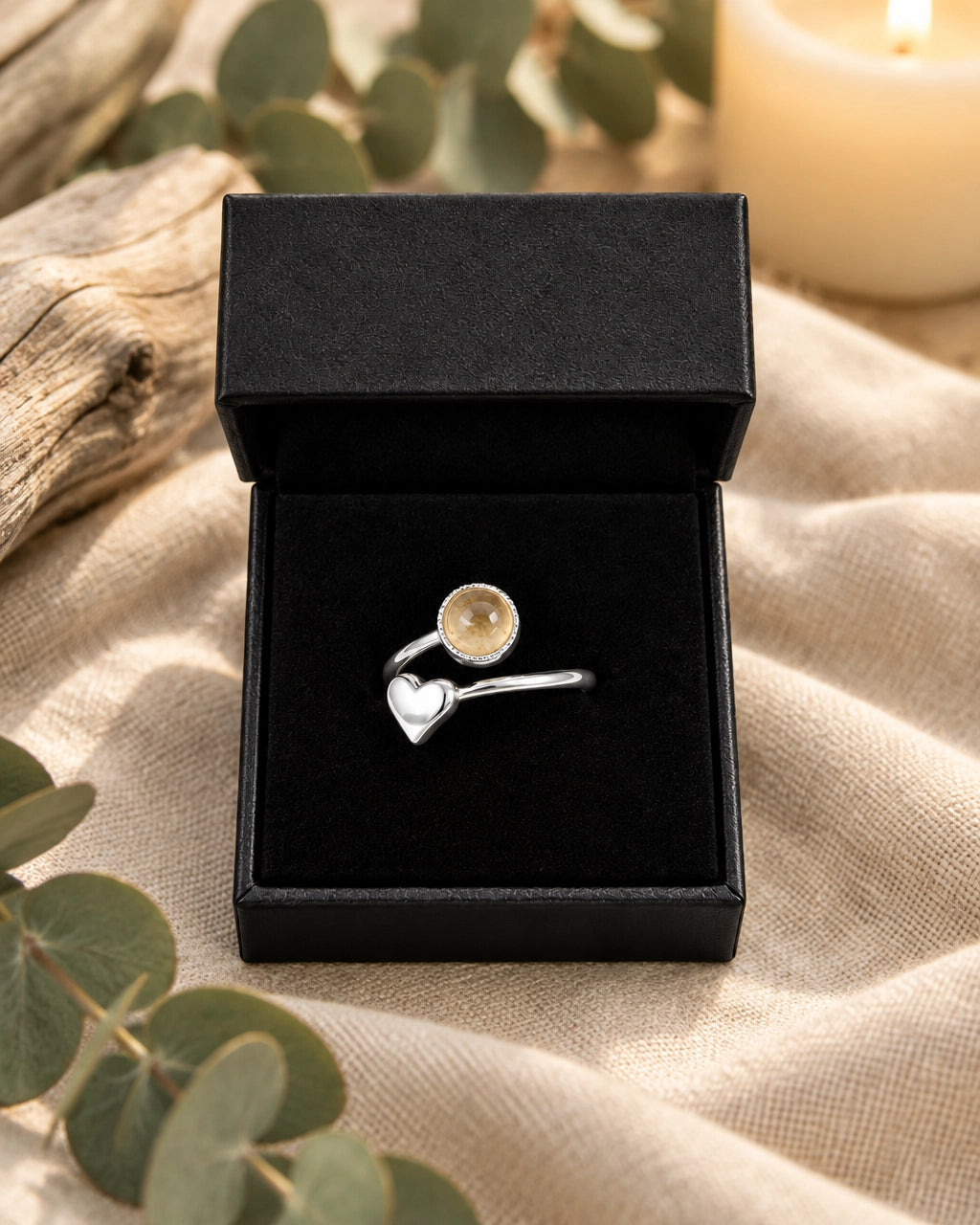 Citrine Ring With Heart Detail