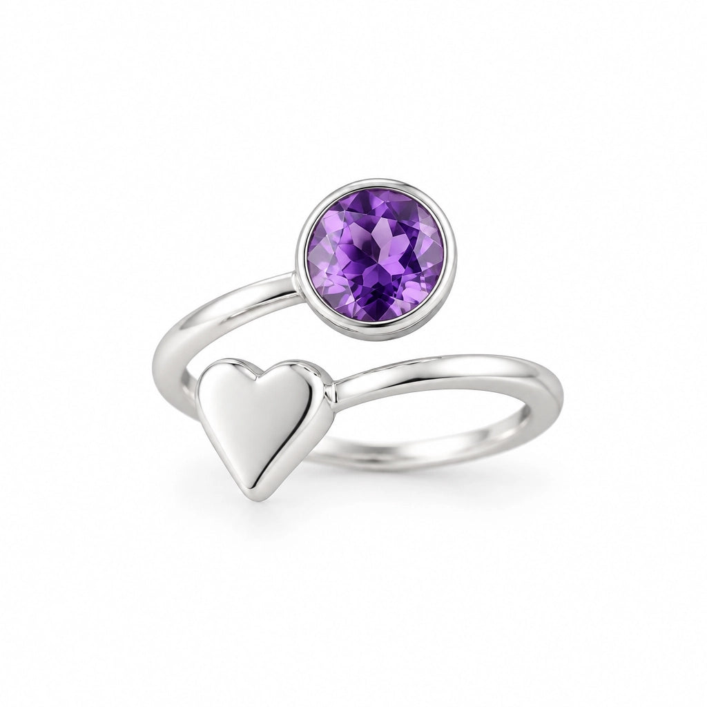Amethyst Ring With Heart Detail