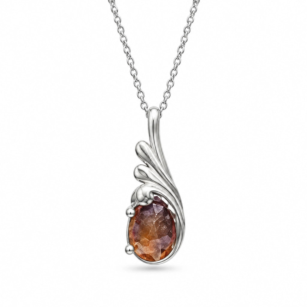 Carnelian and Sterling Silver Feather Necklace