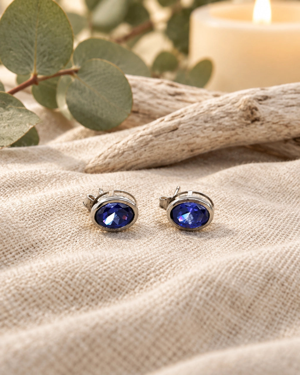 Amethyst and Sterling Silver Oval Stud Earrings