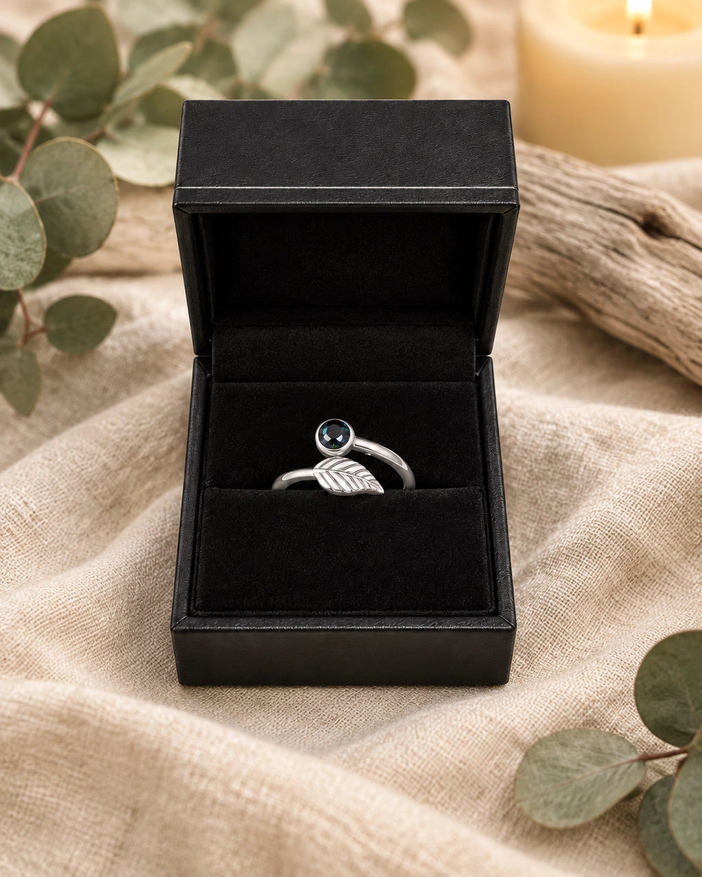 Black Onyx Ring With Leaf Detail