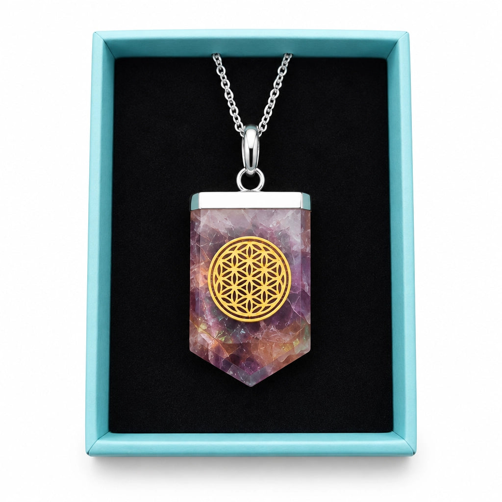 Amethyst Carved Pendant With Flower of Life