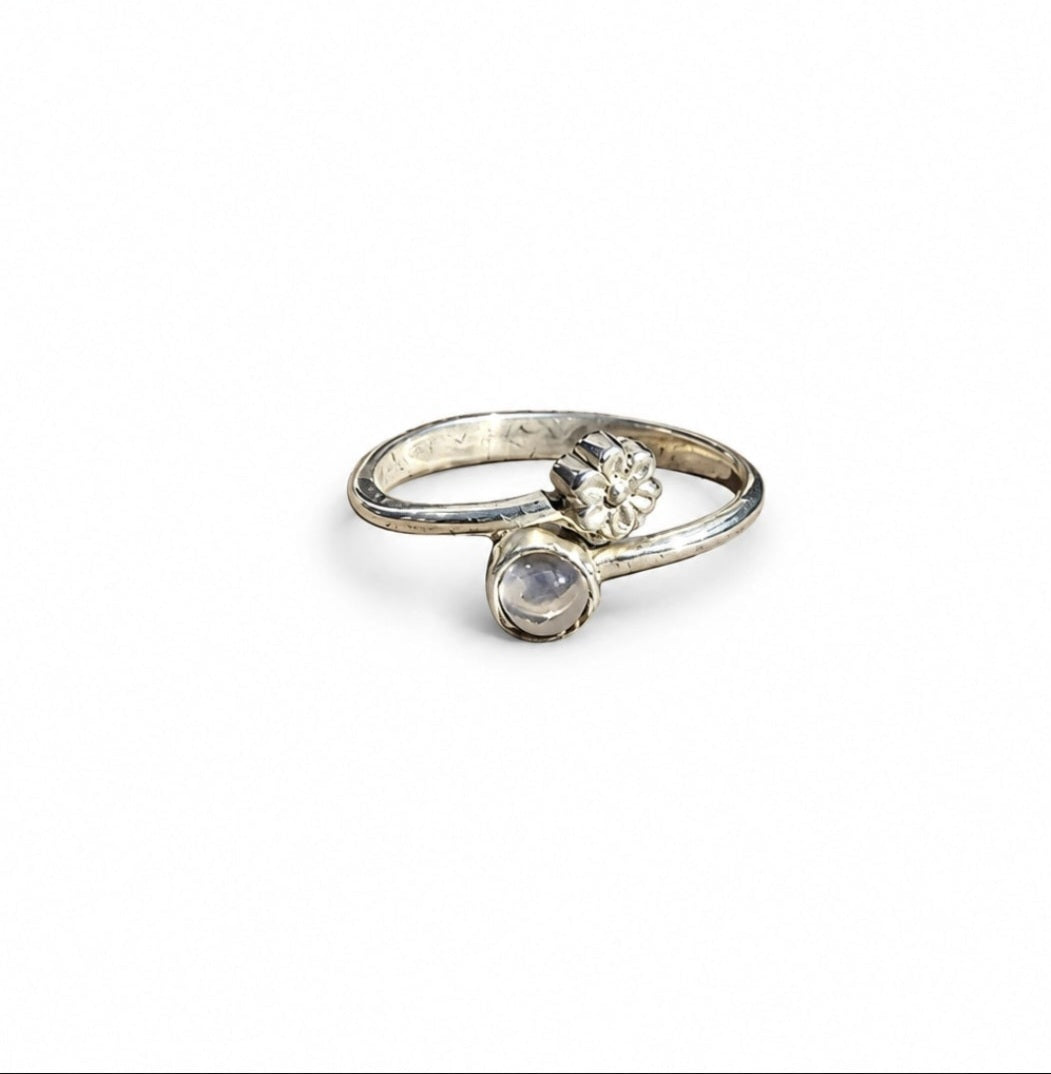 White Opal Ring With Flower Detail