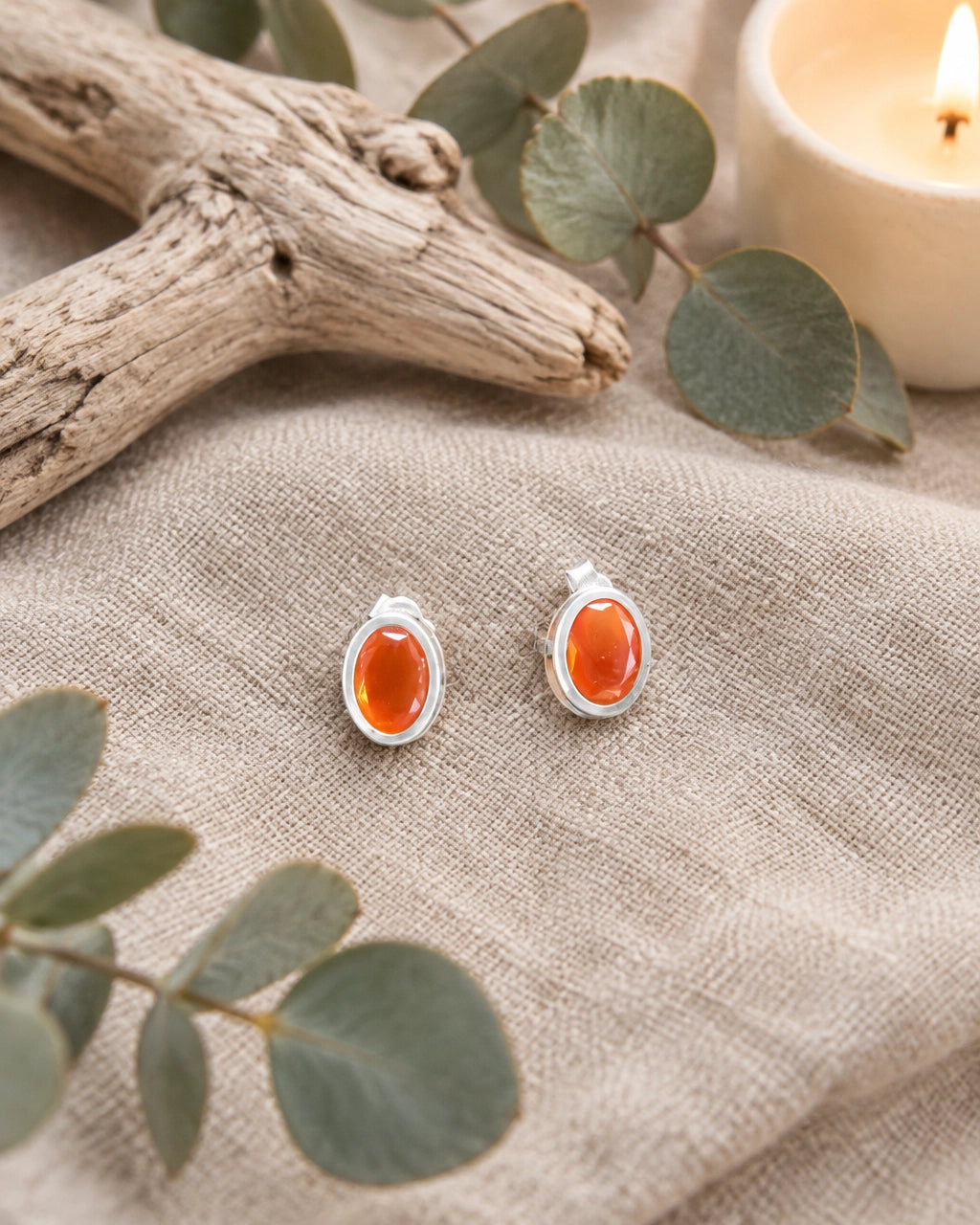 Carnelian and Sterling Silver Stud Earrings