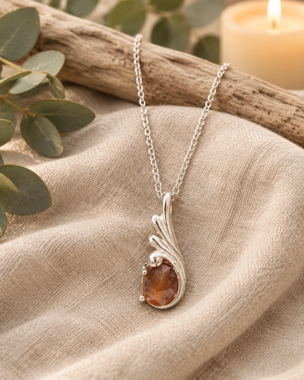 Carnelian and Sterling Silver Feather Necklace