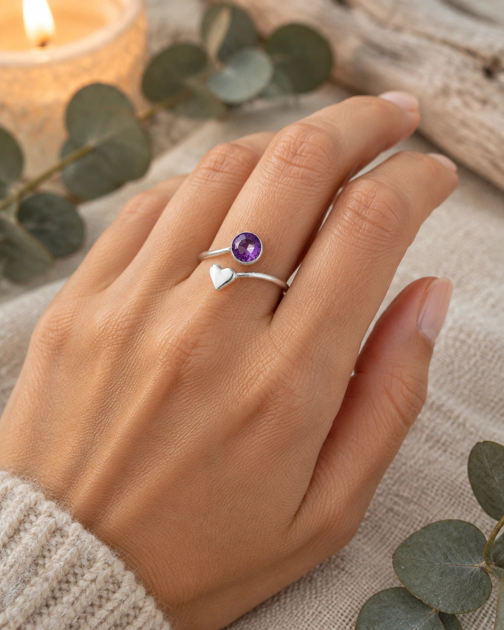 Amethyst Ring With Heart Detail