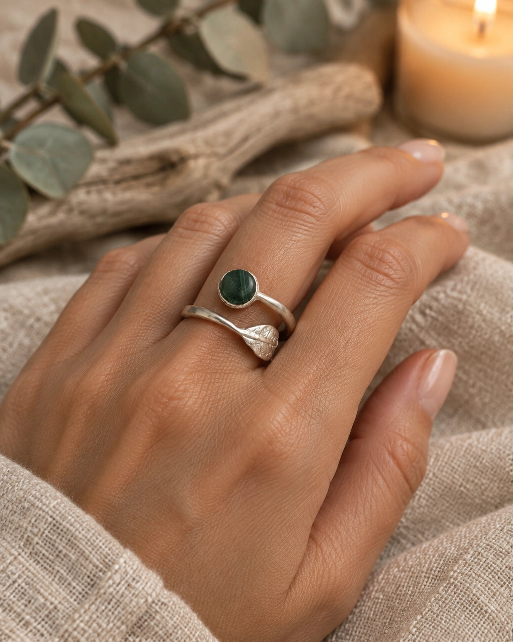 Malachite Ring With Leaf Detail