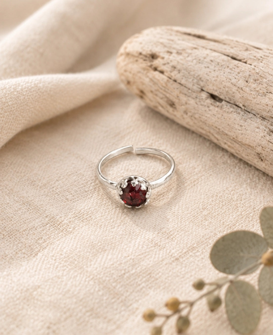 Garnet Ring With Crown Setting