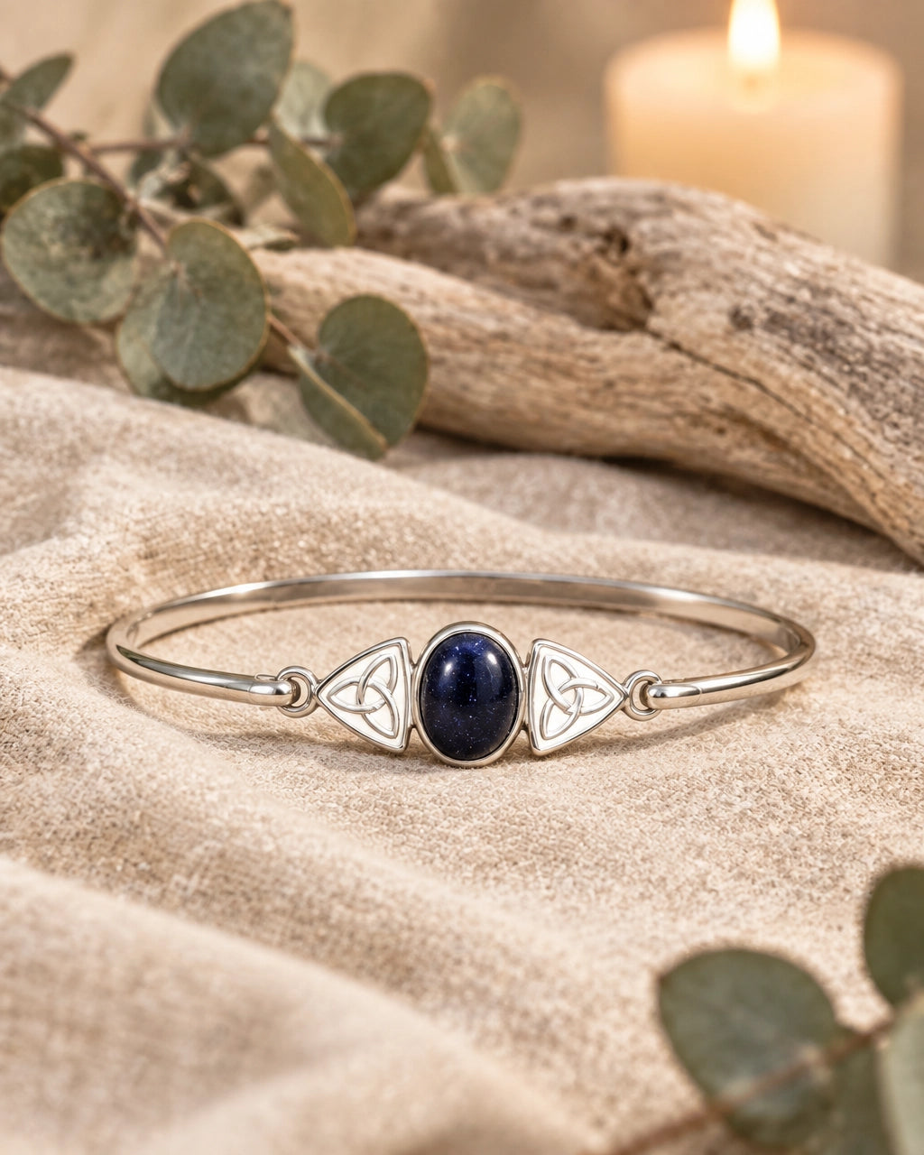 Blue Goldstone and Sterling Silver Triquetra Bracelet