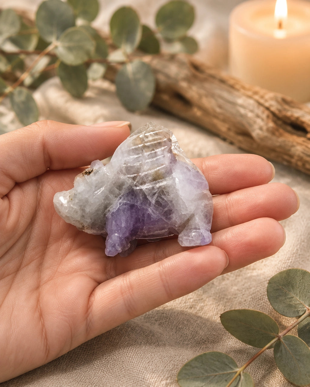 Rainbow Fluorite Pig With Chipped Ear