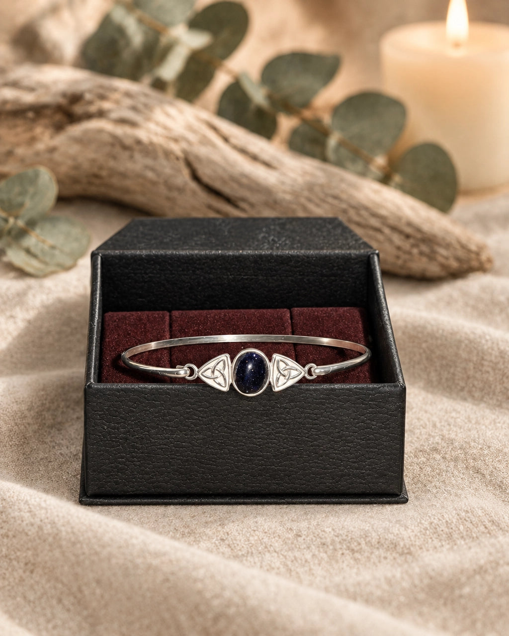 Blue Goldstone and Sterling Silver Triquetra Bracelet