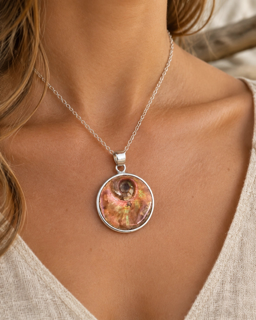 Abalone and Sterling Silver Disc Necklace