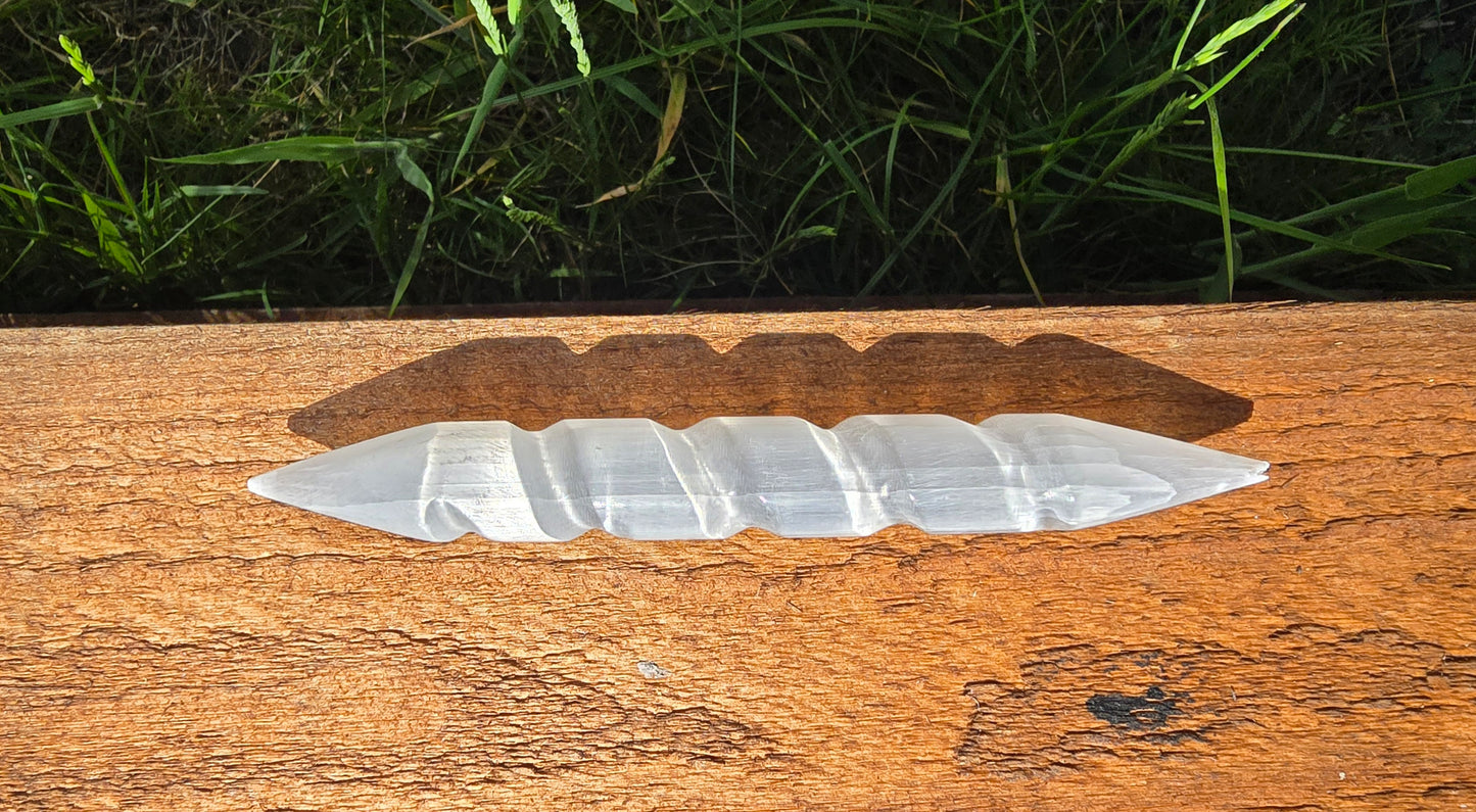 Selenite double pointed twisted wand