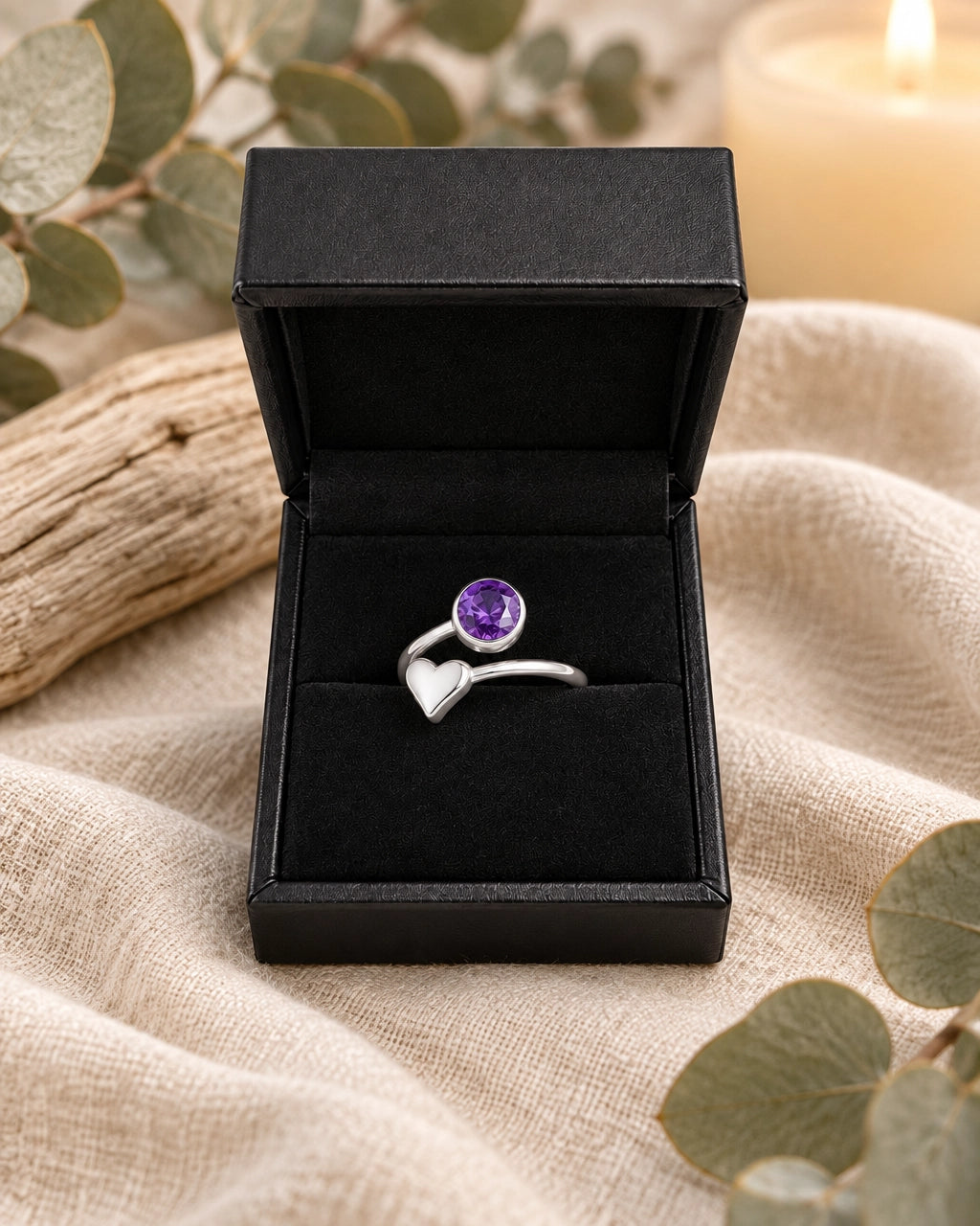 Amethyst Ring With Heart Detail