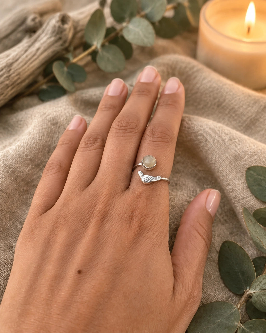 Labradorite Ring With Bird Detailing