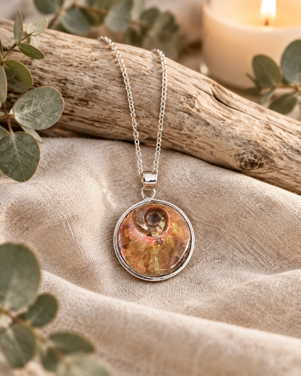 Abalone and Sterling Silver Disc Necklace
