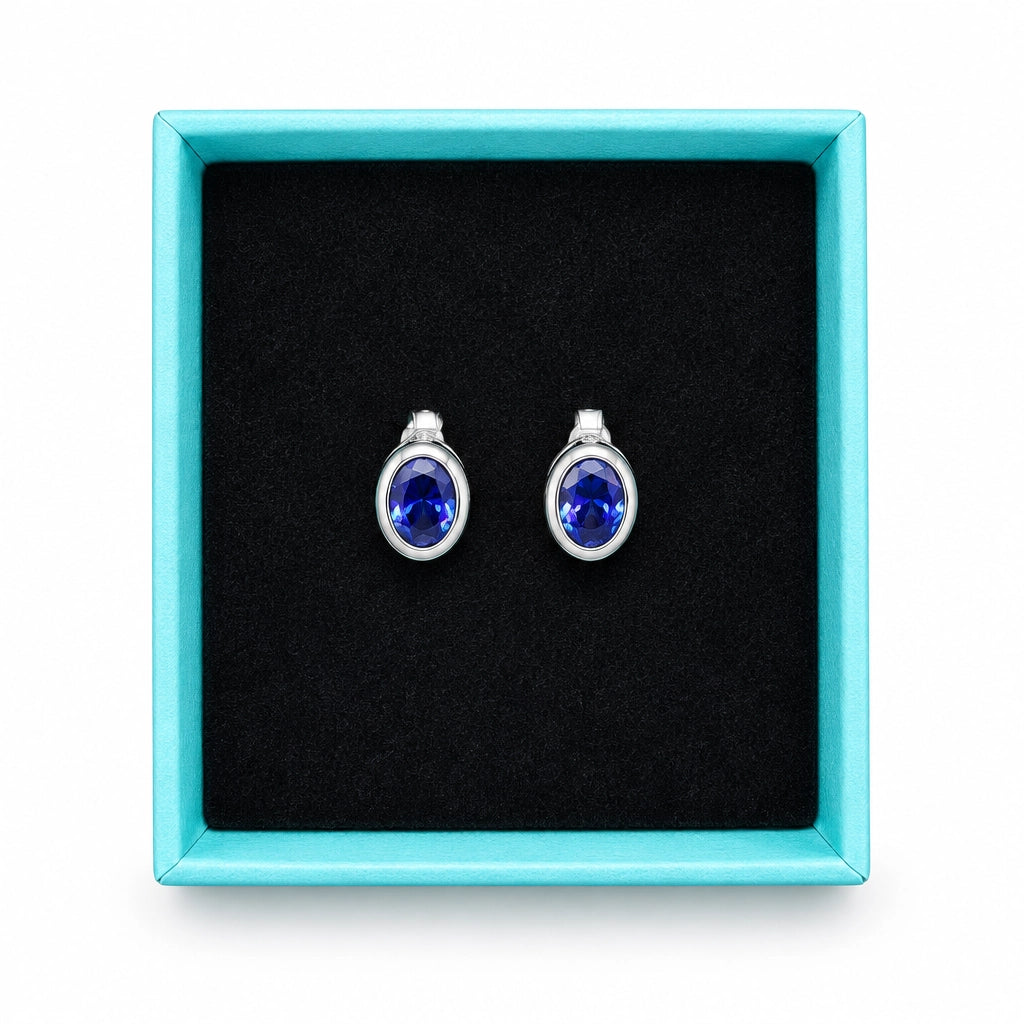 Amethyst and Sterling Silver Oval Stud Earrings