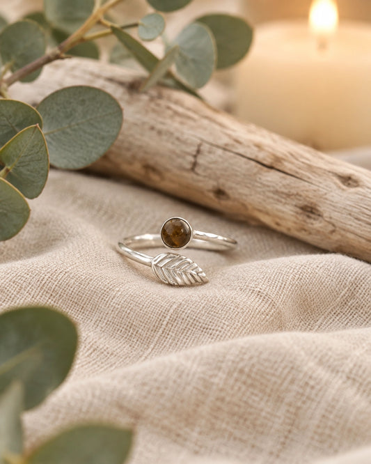 Tiger's Eye Ring With Leaf Detail