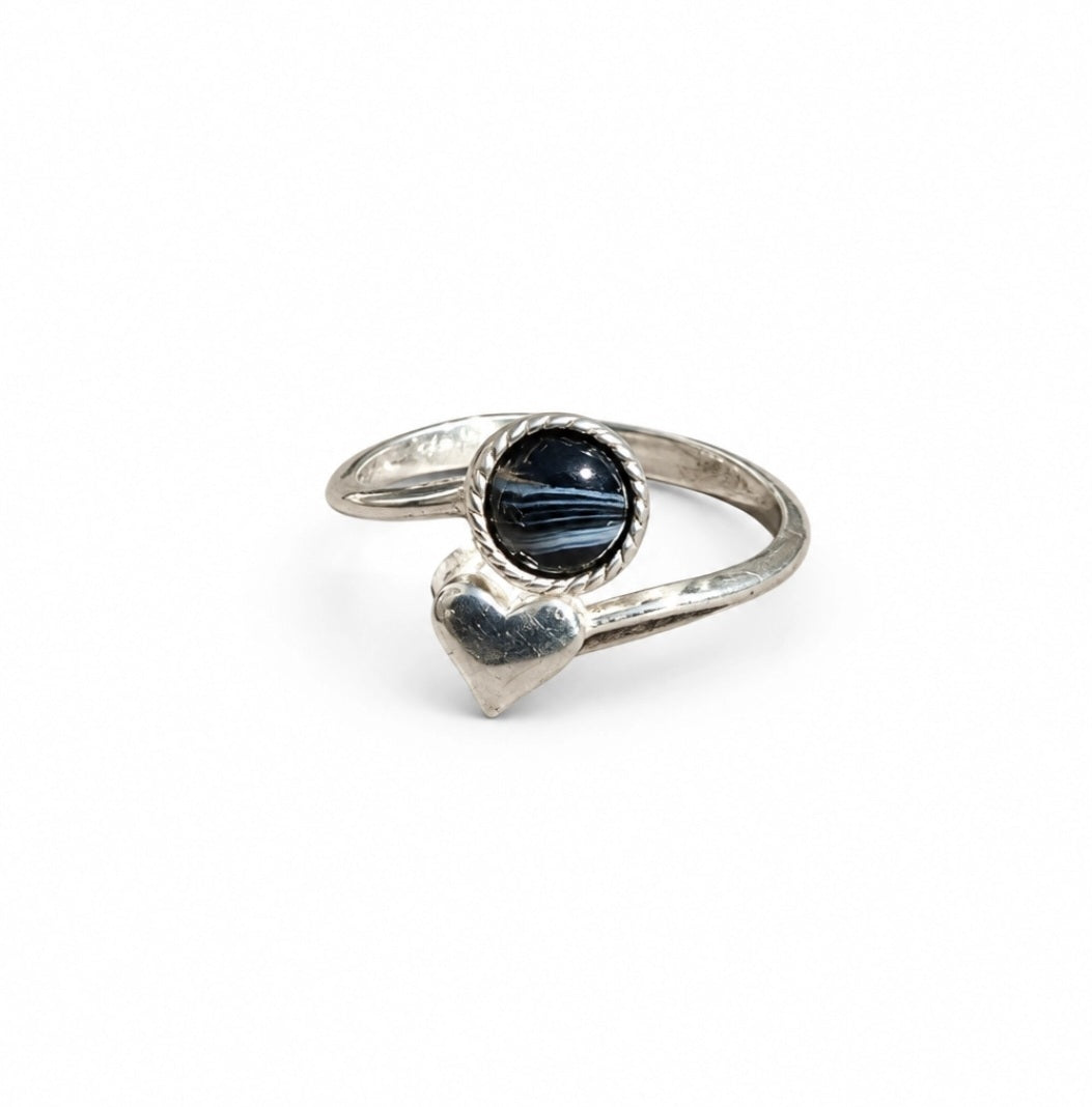 Banded Onyx Ring With Heart Detail