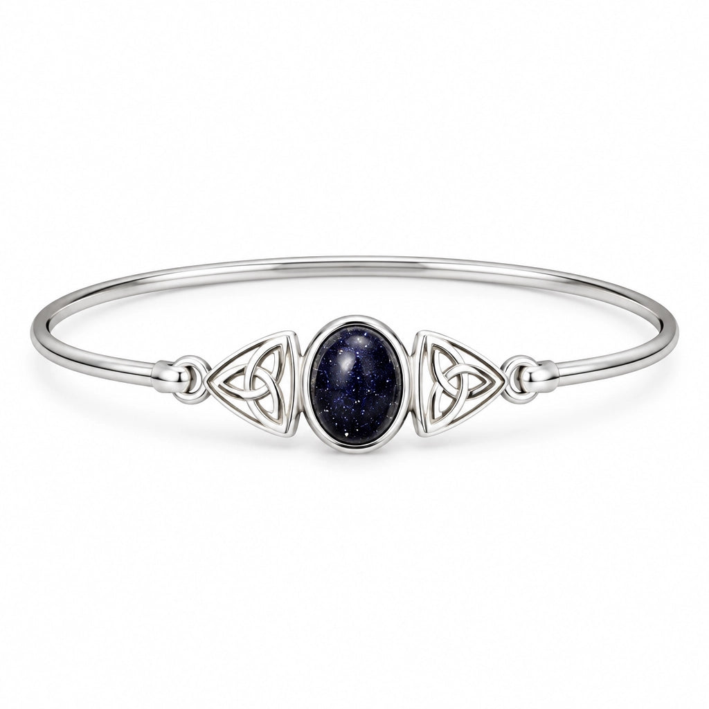 Blue Goldstone and Sterling Silver Triquetra Bracelet