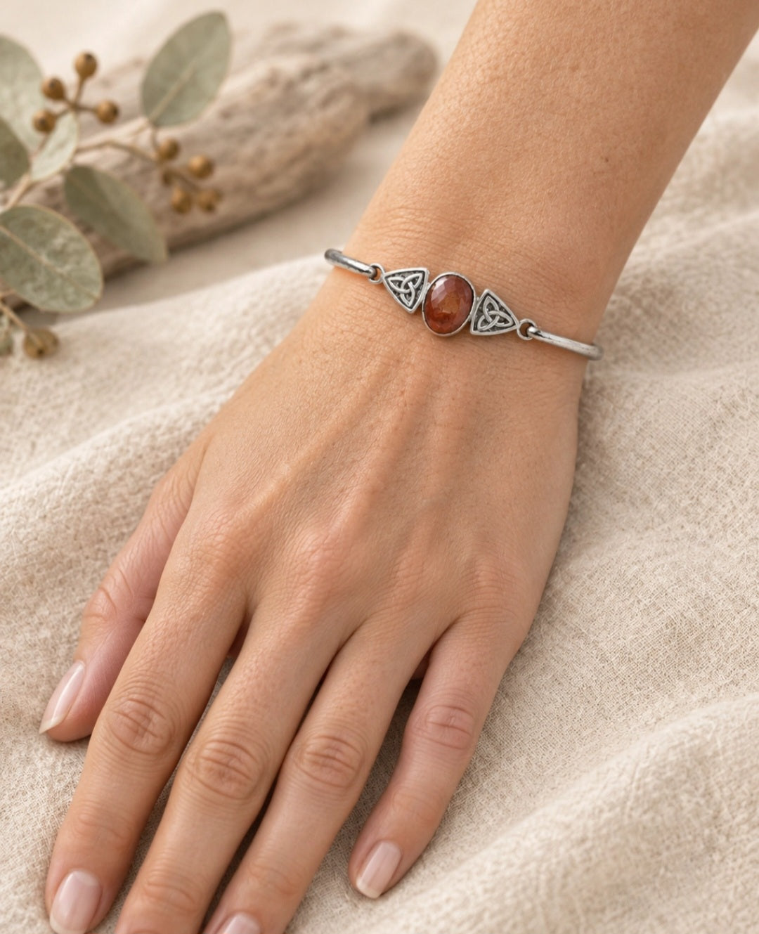 Carnelian and Sterling Silver Triquetra Bracelet