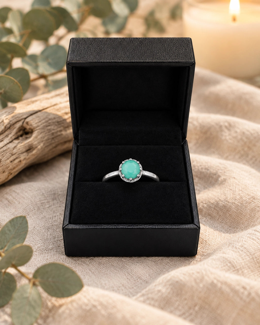 Green Chalcedony Ring With Crown Setting
