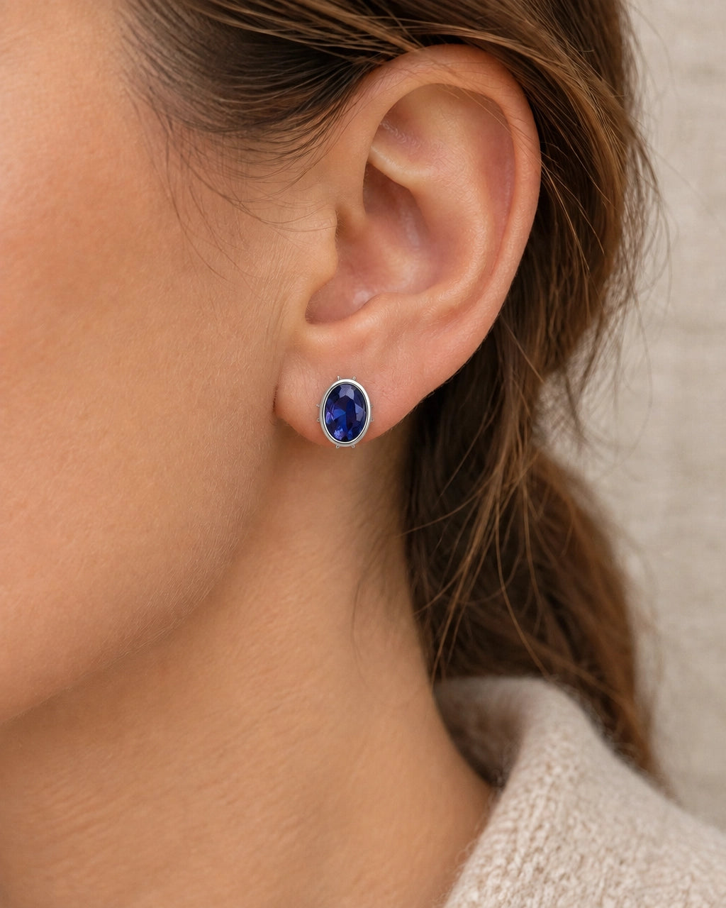 Amethyst and Sterling Silver Oval Stud Earrings