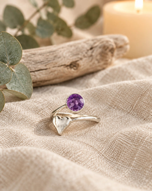 Amethyst Ring With Heart Detail