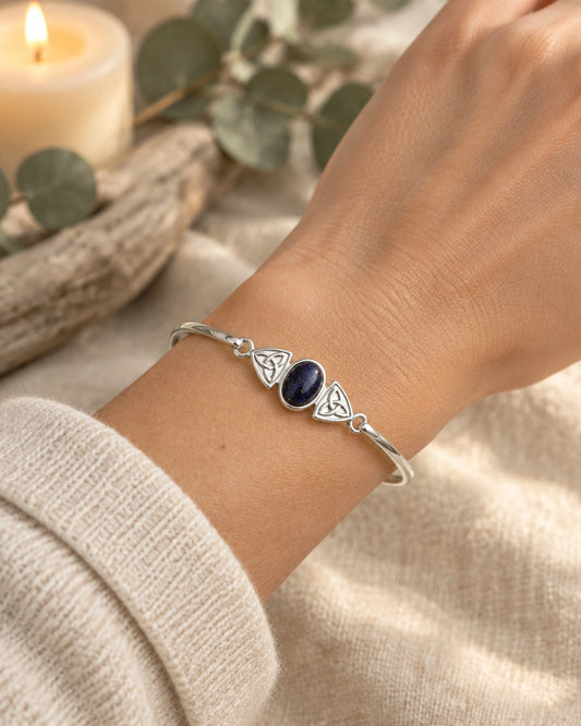 Blue Goldstone and Sterling Silver Triquetra Bracelet
