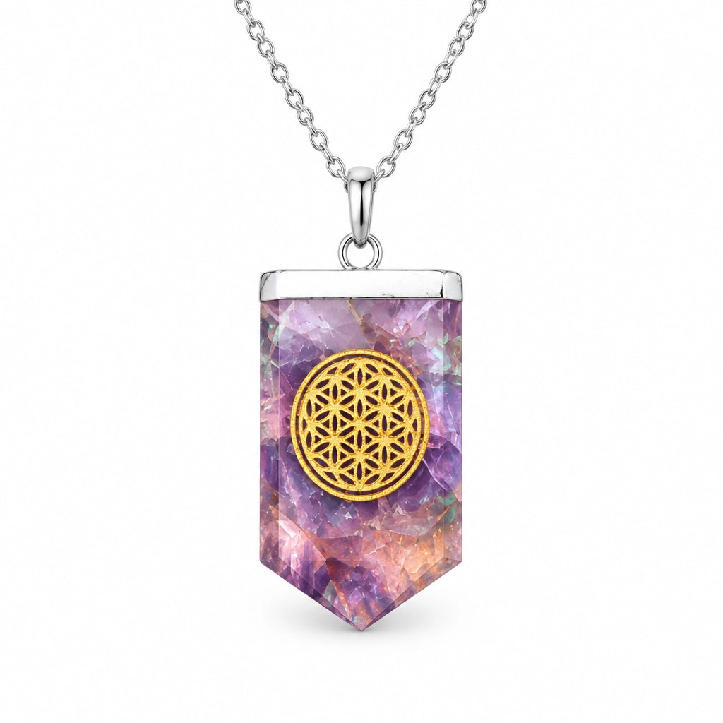 Amethyst Carved Pendant With Flower of Life