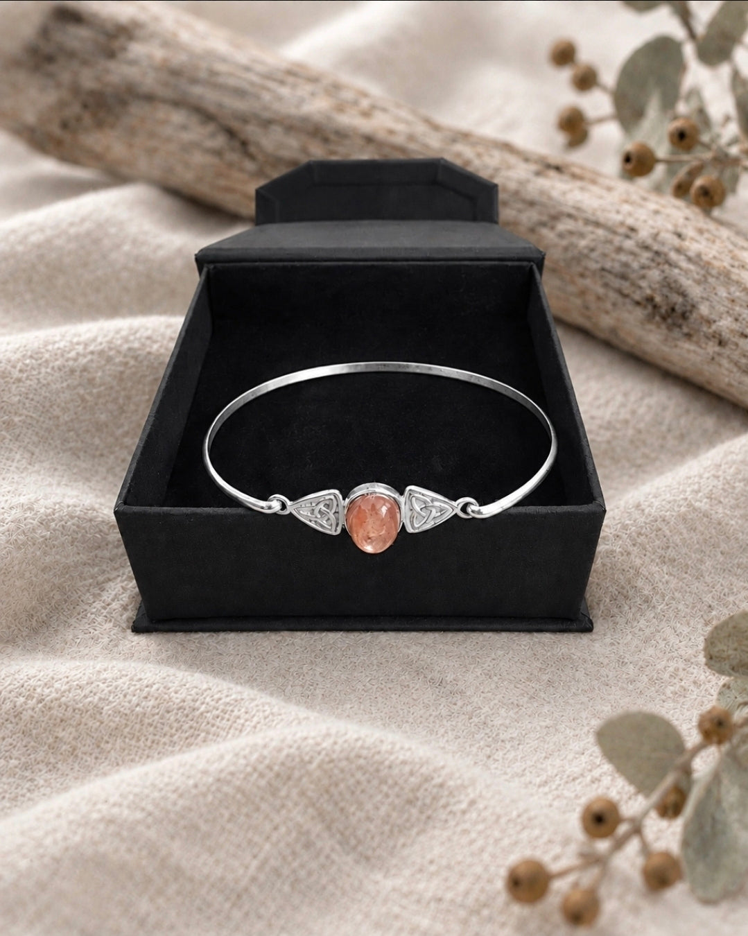 Carnelian and Sterling Silver Triquetra Bracelet