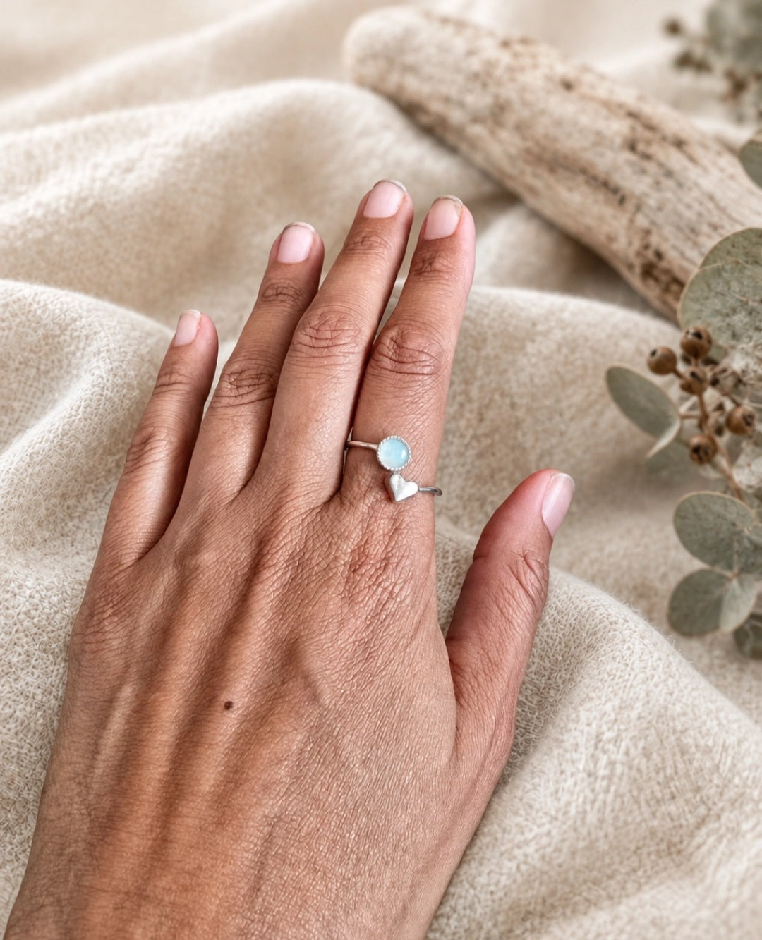 Opal Ring With Heart Detail