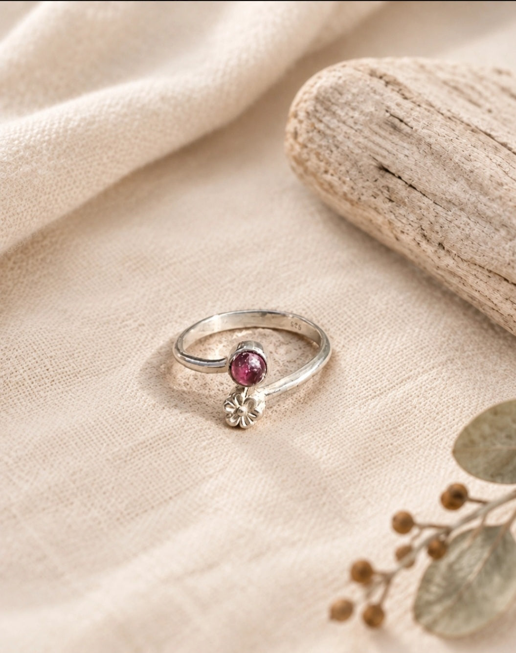 Amethyst Ring With Flower Detail