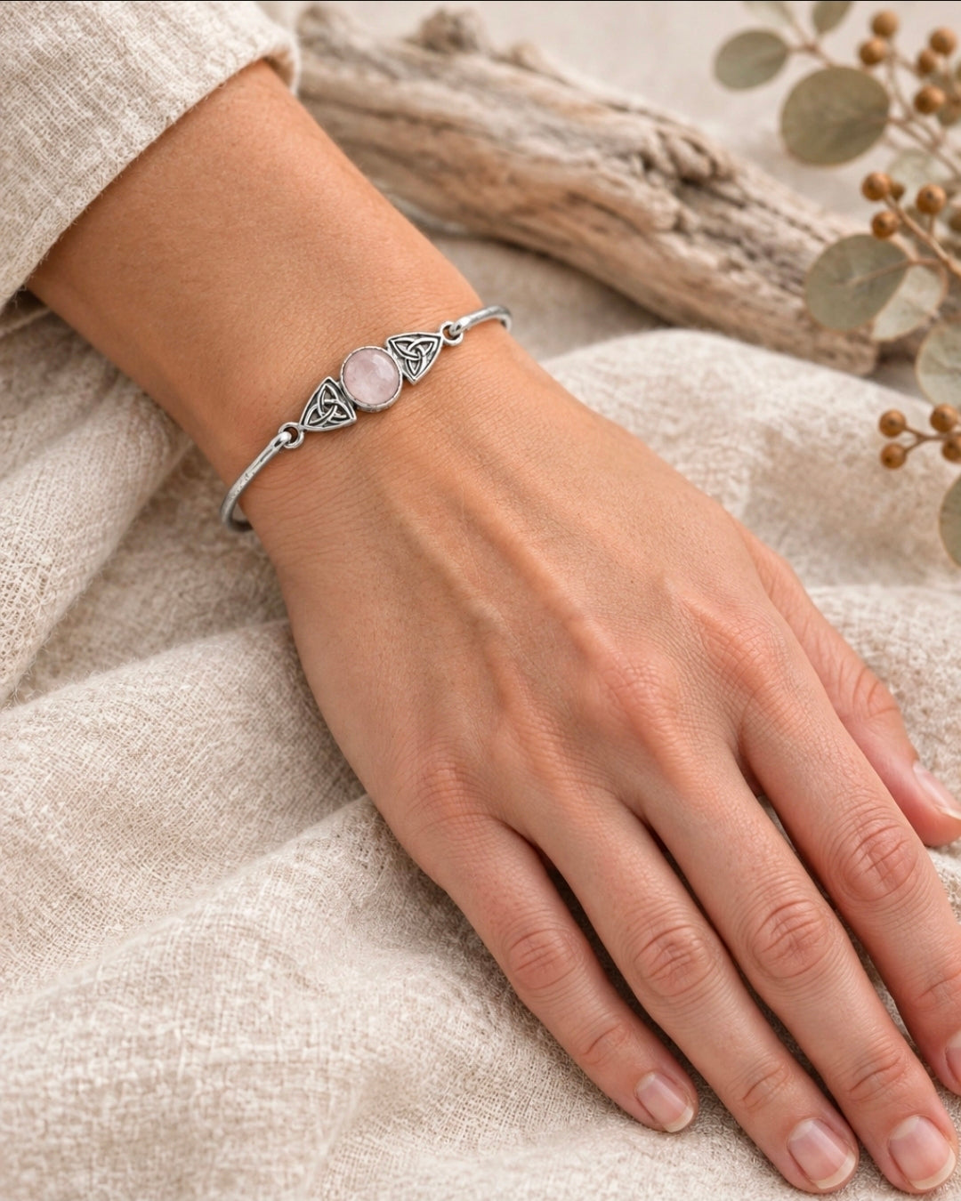 Moonstone and Sterling Silver Triquetra Bracelet