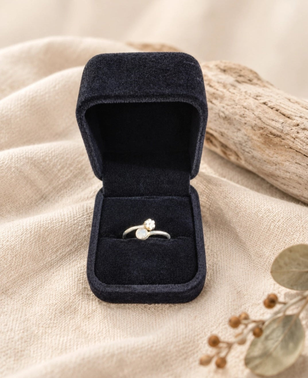 White Opal Ring With Flower Detail