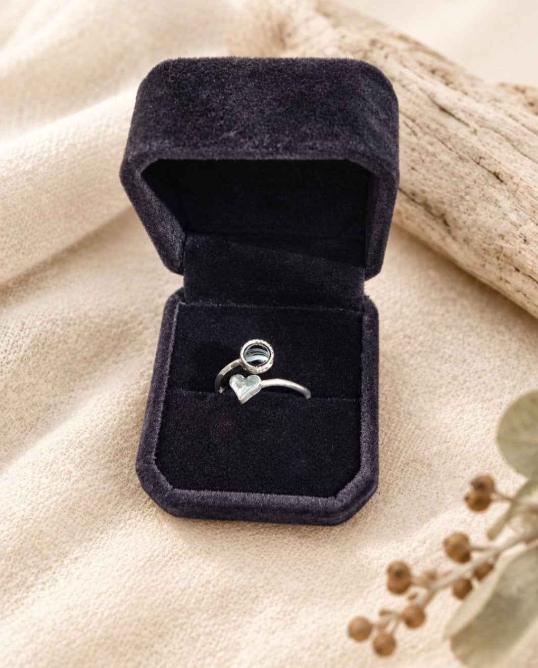 Banded Onyx Ring With Heart Detail