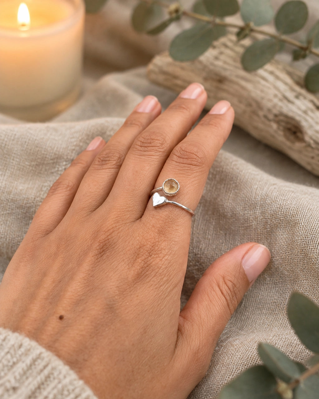 Citrine Ring With Heart Detail